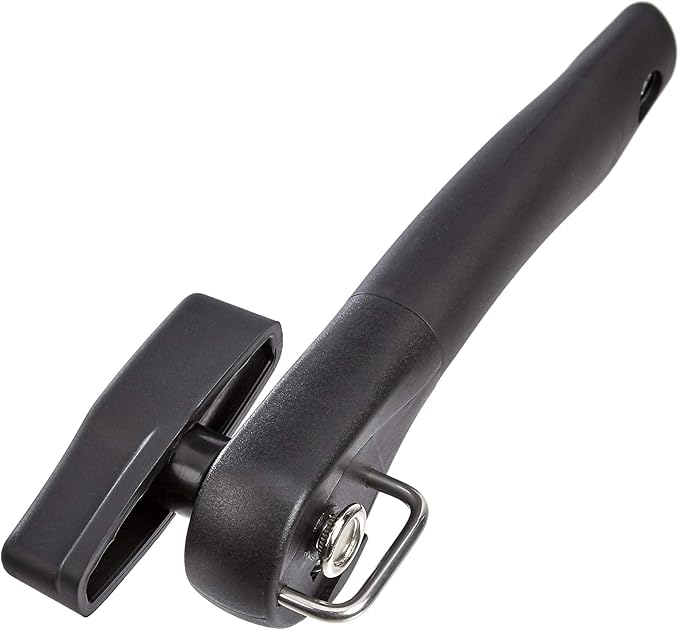 Amazon Basics Manual Can Opener, Hand Held, Black Soft Grip Single Handle, Large