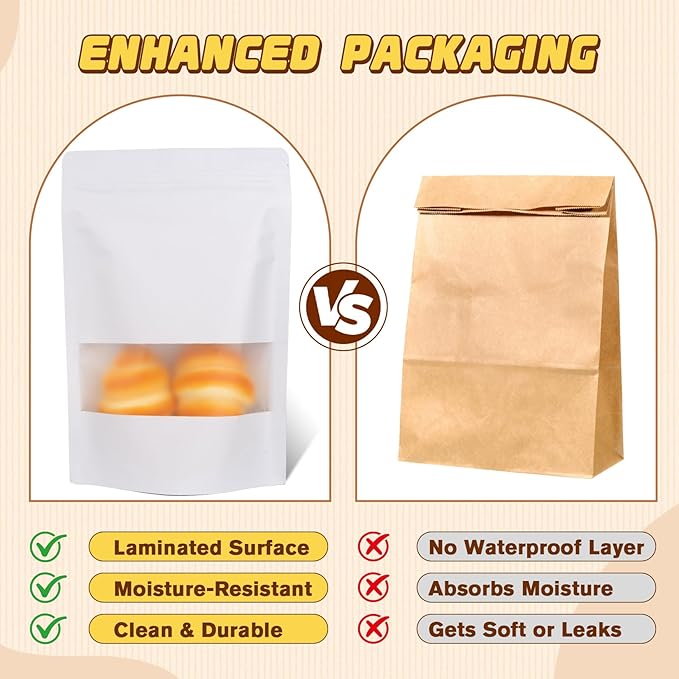 50 Pack Zip Lock Bags, Reusable Snack Bags with Window, Cookie Bags for Pastry, Herbs, Jerky, Spices, Soap, Pet, Gifts, Resealable Baggies for Small Business, Farm Stand Supplies