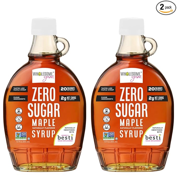 Wholesome Yum Zero Sugar Maple Syrup (Keto Maple Syrup) With Monk Fruit & Allulose - Natural Sugar Free Pancake Syrup - Non GMO, Low Carb, Gluten Free, Vegan, No Aftertaste (12 fl oz, 2 Pack)