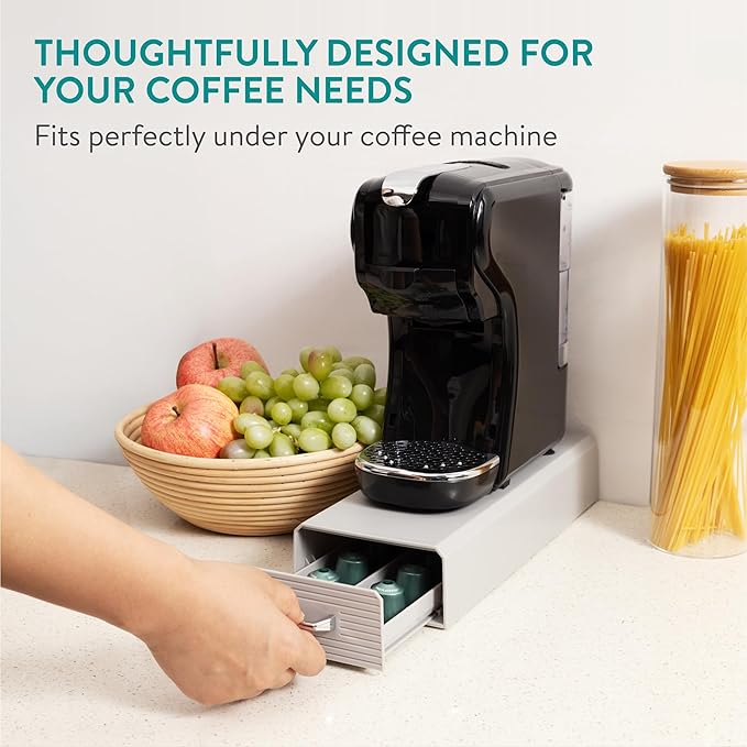 Navaris Coffee Pod Holder, Grey - Compact, Space Saving Coffee Capsule Storage Holders - Durable Espresso Organiser Station - Coffee Machine Drawer Ideal for Small Kitchens