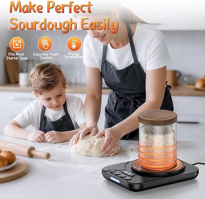 Sourdough Starter Warmer – Precise 1°F Thermostat (70–110°F), Warming Mat with 24H Timer & Auto On/Off Memory, Ideal for Bread Fermentation & Yogurt