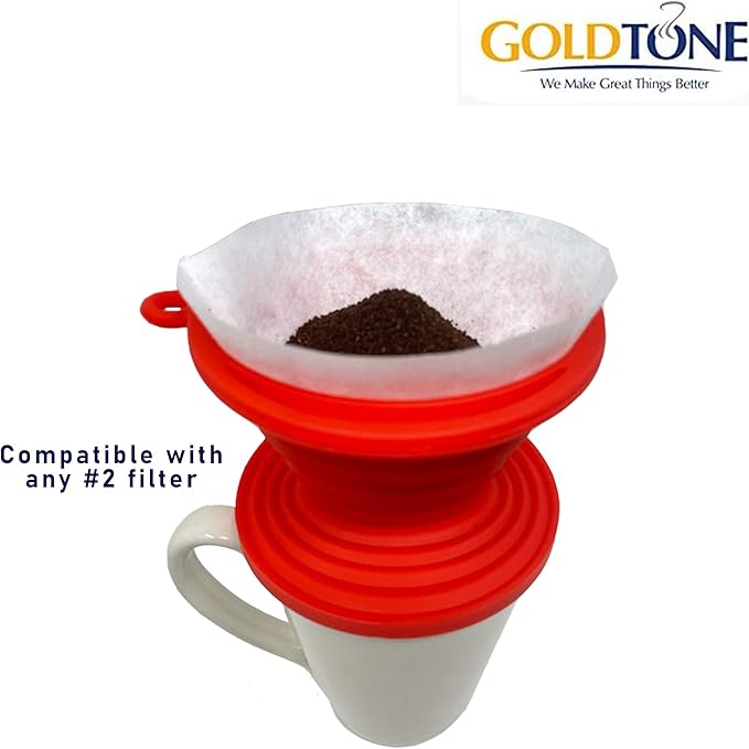 GOLDTONE Collapsible Silicone Portable Reusable Coffee Dripper w/Carry Clip & Scoop (Collapsible Pour Over, Frameless Filter & Scoop)