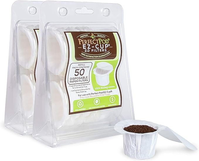 Perfect Pod EZ-Cup Disposable Paper Filters with Patented Lid Design for Reusable Coffee Pods (2)