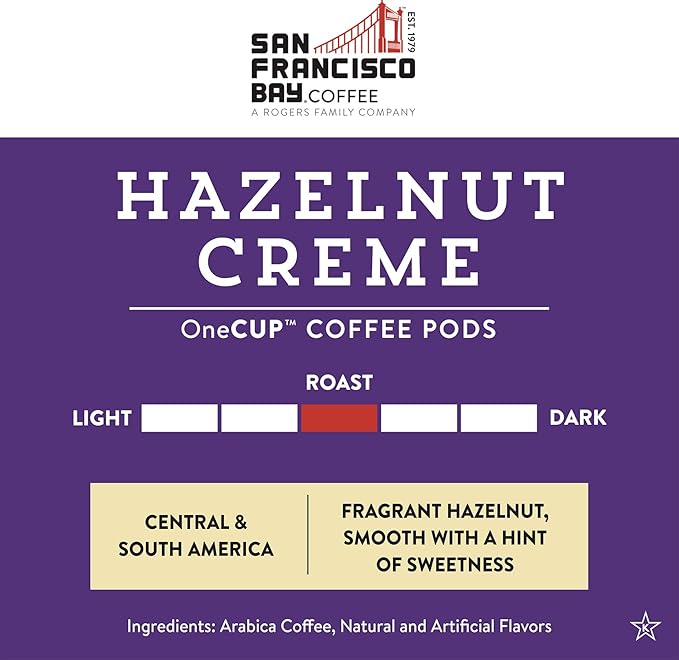 San Francisco Bay Compostable Coffee Pods - Hazelnut Crème (36 Ct) K Cup Compatible including Keurig 2.0, Flavored, Medium Roast