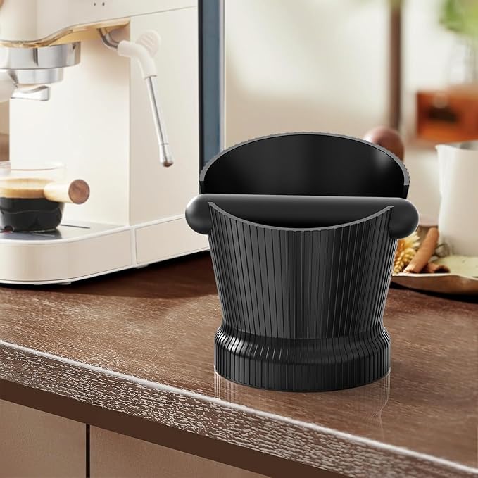 Espresso Knock Box, Coffee Knock Box with Durable Knock Bar and Non-Slip Base, Knock Box for Machine Accessories (Black Stripe)