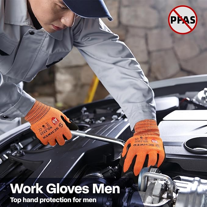 Schwer ProGuard Highest Level Cut Resistant Work Gloves PR3326 for Extreme Protection，ANSI A9 Cut Gloves with Reinforced Thumb, Non Slip, Non PFAS, Durable, Touch-screen, Orange 1 Pair(XXL)