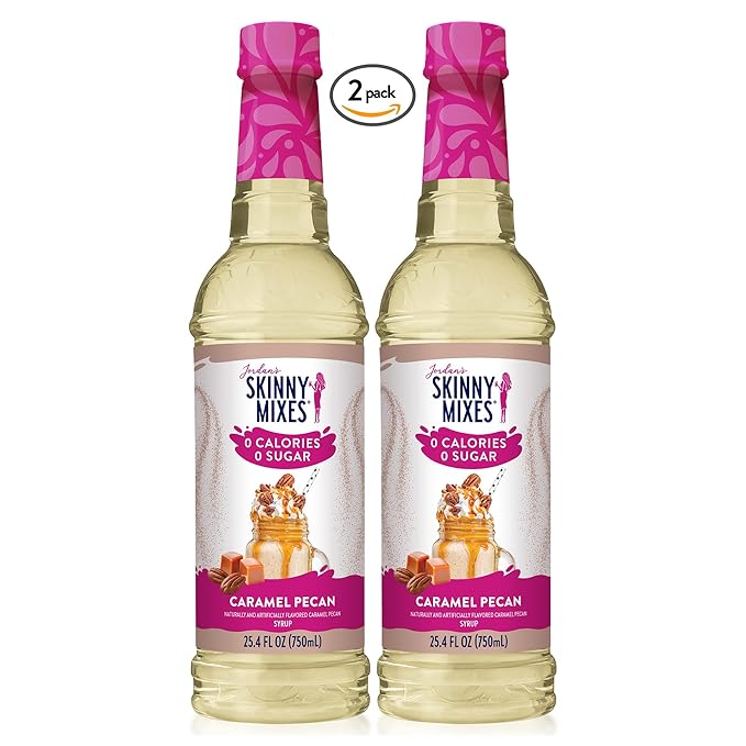 Jordan's Skinny Syrups Sugar Free Coffee Syrup, Caramel Pecan Flavor Drink Mix, Zero Calorie Flavoring for Chai Latte, Protein Shake, Food & More, Gluten Free, Keto Friendly, 25.4 Fl Oz, 2 Pack