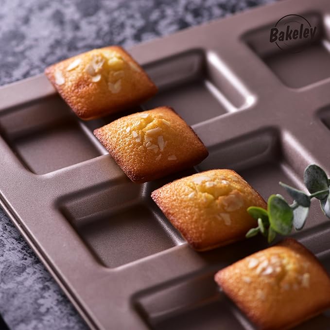 Financier Cake Pan, 9-Cavity Non-Stick Square Muffin Pan Biscuits Cookies Bakeware for Oven Baking (Champagne Gold)