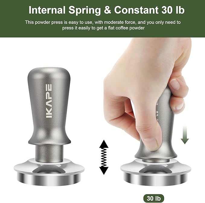 IKAPE 49mm Espresso Tamper, Premium Barista Coffee Tamper with Calibrated Spring Loaded, 100% Flat Stainless Steel Base Tamper for Espresso Machine