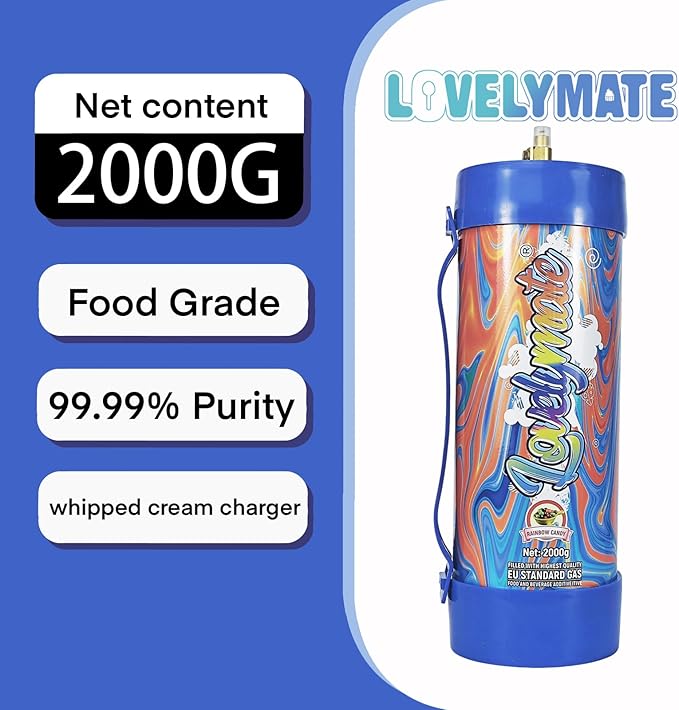 Whipped Cream Charger Tank 3.3L 2000G Whip Cream Charger Cylinder Food Grade Flavored (Tips Included) (6, Rainbow candy)