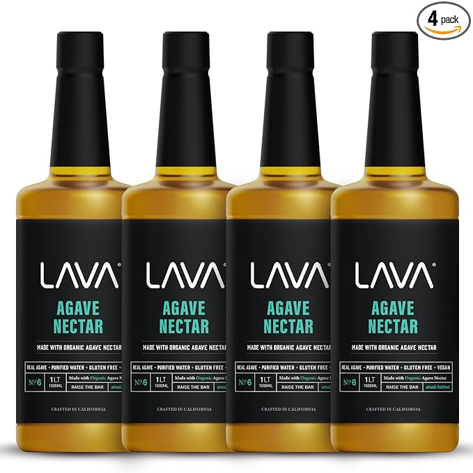 (4-Pack) LAVA Premium Light Agave Nectar for Cocktails made with Raw Blue Organic Agave 33.8oz Natural sweetener, Non-GMO, Vegan, Gluten Free. Perfect for Margaritas, Tequila, or Mezcal Cocktails.