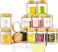 AISIPRIN Spice Jars with Label,12 Pcs 8oz Glass Jars with Bamboo Lids,Spice Organizer for Cabinet,Drawer, Rack, Seasoning Organizer Containers,Including 2 Type Labels