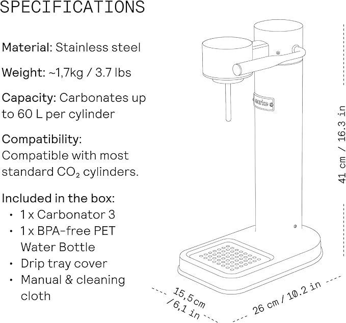 Aarke Carbonator lll, Sparkling & Carbonation Water Machine, Stainless Steel with PET BPA-Free Reusable Bottle Volume 1L/34 fl oz (Hammertone Grey)