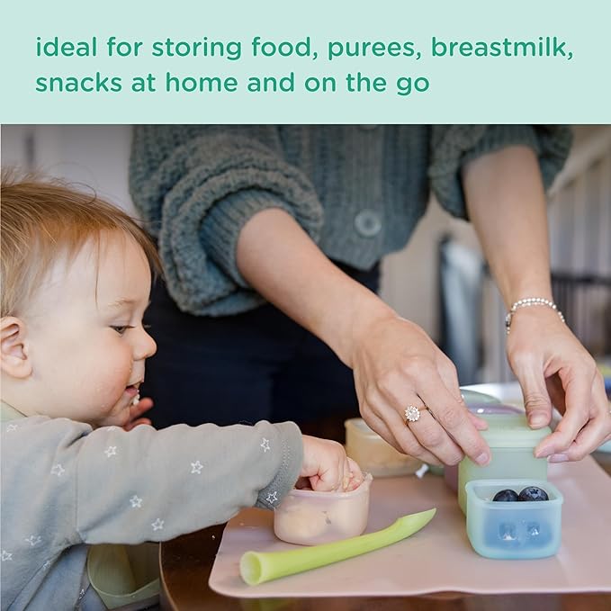 Olababy Clear Sense Silicone Storage Containers 4pk for Baby Food, Snacks, Formula, Puree, Sauce & More | Micro Plastic & BPA-Free | Daycare Essentials for Toddlers and Kids (Blueberry, 4 oz / 120 ml)
