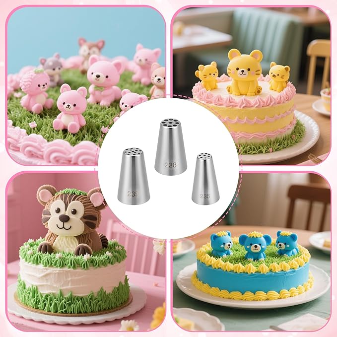 3 Pcs Grass Piping Tips, Stainless Steel DIY Piping Icing Nozzle Tool for Cake Decorating Frosting Grass, Hair, Fur on Cupcakes, Cookies, Desserts