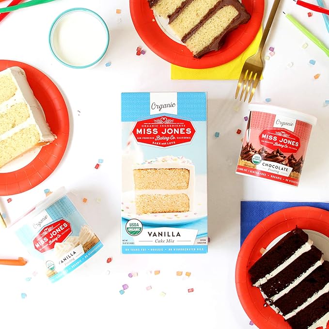Miss Jones Baking Organic Yellow Cake and Cupcake Mix, Non-GMO, Vegan-Friendly, Moist and Fluffy: Vanilla (Pack of 2)