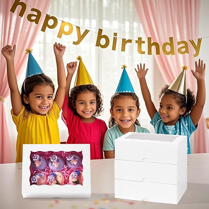 8x6x2.5 Inch 50PCS Baking Boxes with Window for Pastry,Treat,Macaron,Dount,Cookies,Chocolate Covered Strawberries,White Bakery Boxes Strawberry Boxes,Muffins