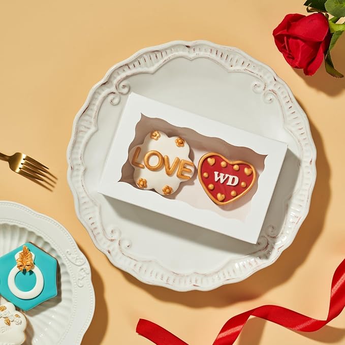 20pcs 7x4.33x1.5 Inch White Cookies Boxes with Window Bakery Boxes Macaron Boxes Cakesickle Boxes Chocolate Truffle Boxes Donut Treat Boxes for Christmas Valentine's Easter Mother's Day