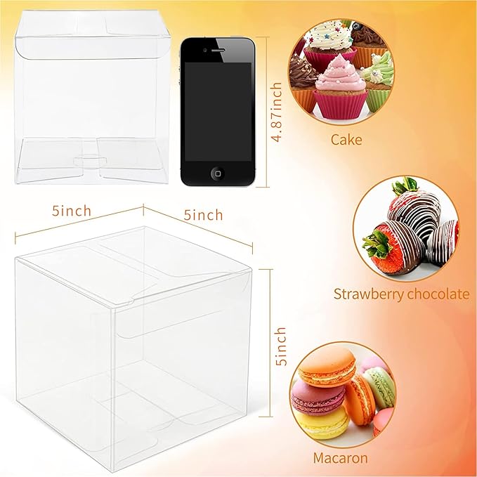 COTOPHER 5x5x5 Inches Gift Boxes 35 Pcs PET Material Cupcake Boxes Plastic Gift Boxes with Lids, Party Favor Boxes for Wedding Favors Baby Shower