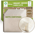 Organic Cheese Cloths, GOTS Certified, 5PCS, Grade 100, 20x20Inch Hemmed Cheese Cloth Fabric Reusable Fine Mesh Cloth, 100% Cotton Unbleached Muslin Cheesecloth for Straining, Cooking, Butter,Tofu,Tea