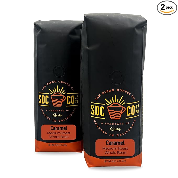 San Diego Coffee Caramel, Medium Roast, Whole Bean Coffee, 16-Ounce Bags (Pack of 2) Café en grano tostado