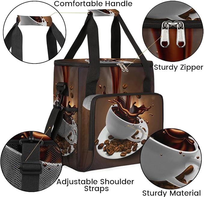 Coffee Beans Cup Coffee Maker Carring Bag Travel Carrying Storage Tote Bag Compatible with Keurig K-Mini or K-Mini Plus Portable Single Serve Coffee Brewer Case with Pockets for K-cup Pods