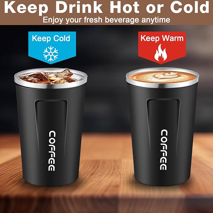 6 Pack Travel Coffee Mugs 12oz Double Wall Insulated Coffee Cups Bulk with Lid Vacuum Stainless Steel Leak Proof Reusable Portable Tumblers for Cold and Hot Drinks(Black, White, Pink)