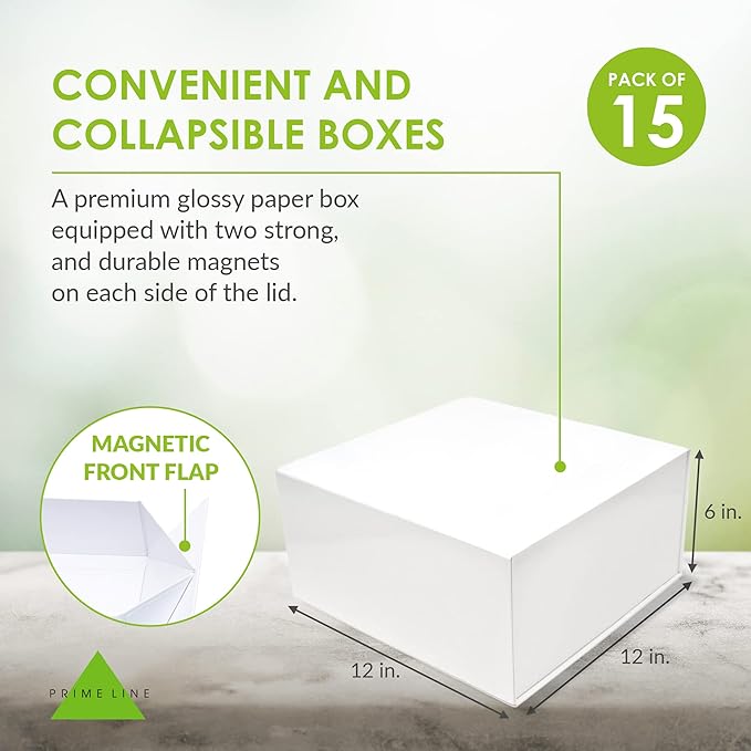 Prime Line Packaging Christmas Gift Boxes with Lids for Presents, Holiday Gift Boxes, Large White Gift Box for Small Business, Weddings, Birthdays, Storage, Bulk, 12x12x6, 15 Pack