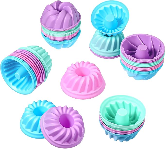 48Pcs Silicone Baking Cups, Non-stick 4 Shape Baking Molds, Heat Resistant and Resuable Mini Silicone Muffin Cups for Muffins, Jelly and Cake Baking