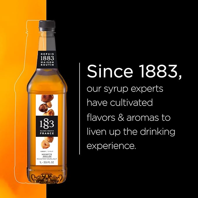 1883 Roasted Hazelnut Syrup for Drinks – Premium French Coffee Syrup – Made in France – 1 Liter Bottle – Perfect for Lattes, Cocktails & Desserts