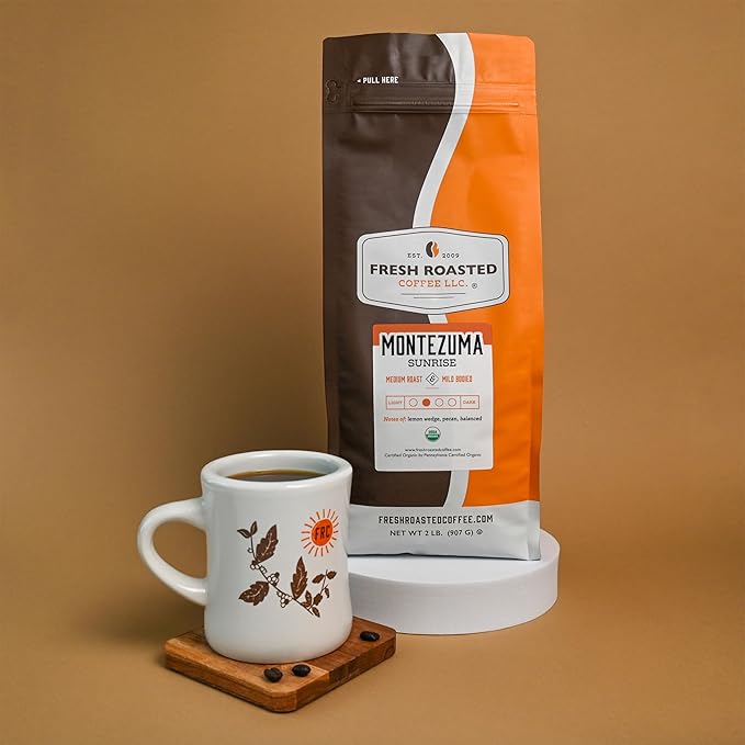Fresh Roasted Coffee, Organic Montezuma Sunrise| USDA Organic, Kosher | Medium Roast 2 lb (32 oz) Ground