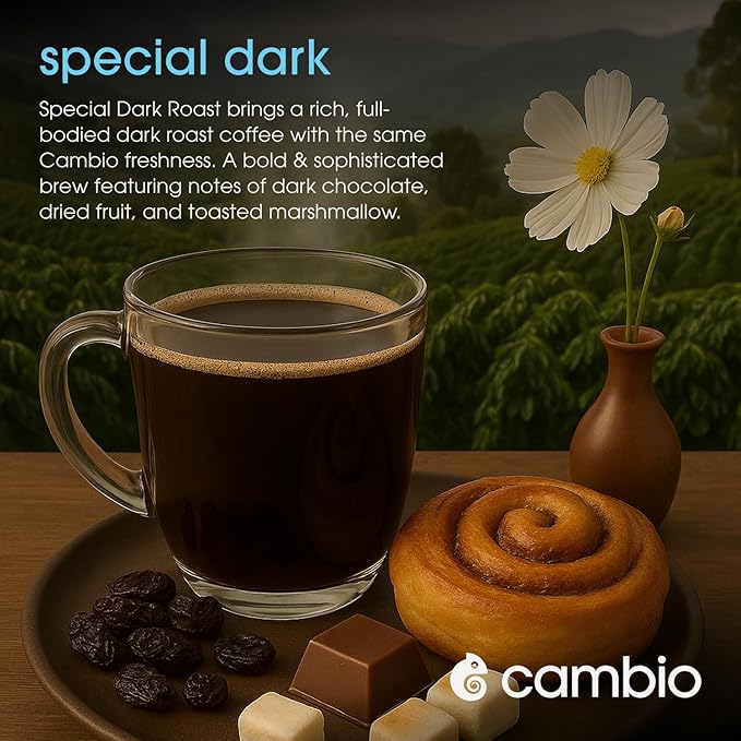 Cambio Roasters® Dark Roast Coffee Pods Recyclable Aluminum K Cup Dark Roast Coffee Pods Dark Roast, 10 Count, KCup Compatible, 100% Arabica Beans