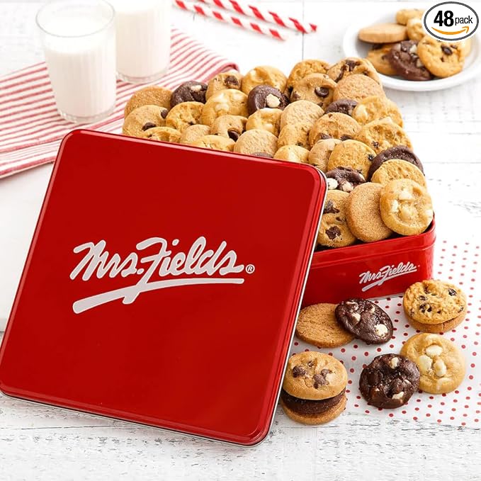 Mrs. Fields 48 Nibblers Bite-Sized Cookies Signature Tin - Assorted with 48 Nibblers Cookies in our 5 Classic Cookie Flavors