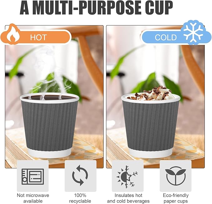 240Pack Paper Espresso Coffee Cups, 4 oz Disposable Coffee Cups,Corrugated Insulated Ripple Wall, Paper Ripple Cups for Coffee, Hot Chocolate and Hot Tea Drinks -Gray