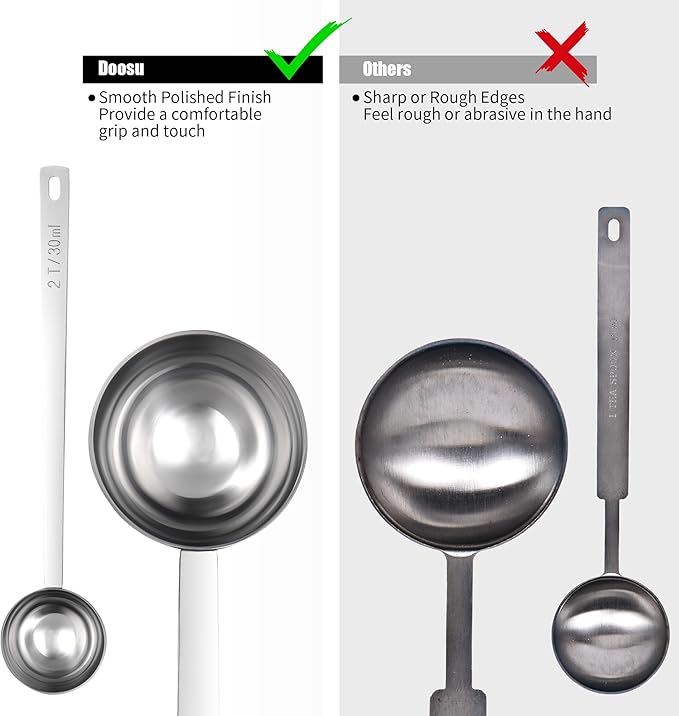 18/8 Stainless Steel Coffee Scoop, Doosu Food-Grade Metal Measuring Spoon with 6.9in Long Handle, Tablespoon Scooper for Coffee Beans, Ground Coffee, Espresso, Protein Powders, Tea, Sugar (2 Tbsp)
