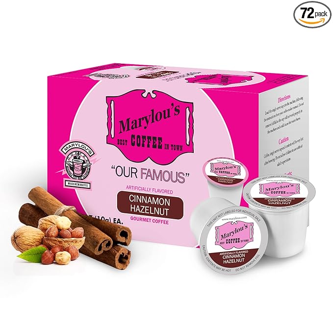 Marylou's Cinnamon Hazelnut Flavored Coffee - Medium Roast Gourmet, 72 Single Serve Cups for Keurig Coffee Maker