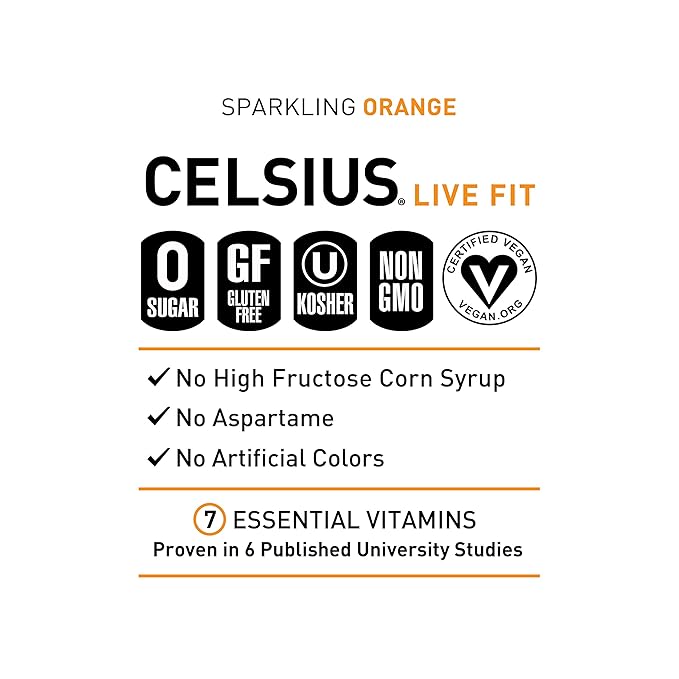CELSIUS Sparkling Orange, Functional Essential Energy Drink 12 Fl Oz (Pack of 12)