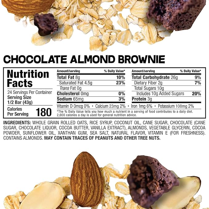Bobo's Chocolate Almond Brownie Oat Bars, Gluten Free, Non-GMO, Whole Grain Oats, Pack of 12 | Snack Bars | On-the-Go | Made with Simple Ingredients