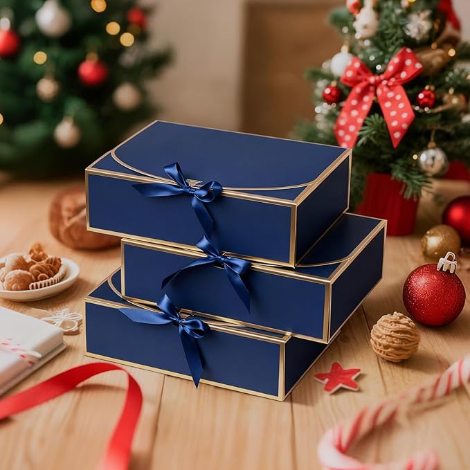 WLUSEAXI 10Pack Blue Gift Boxes, 10.6x7.8x3.1Inch Bridesmaid Proposal Box with Ribbons, Gift Boxes with Lids for Presents, Mother's Day, Wedding, Groomsmen Proposal, Birthday Party