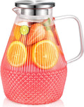 Glass Pitcher with Lid and Spout, veecom 80oz Water Pitchers for Drinks, Large Glass Jug for Juice, Lemonade, Beverage, Iced Tea Pitcher for Fridge, Heat Resistant Water Carafe with Brush