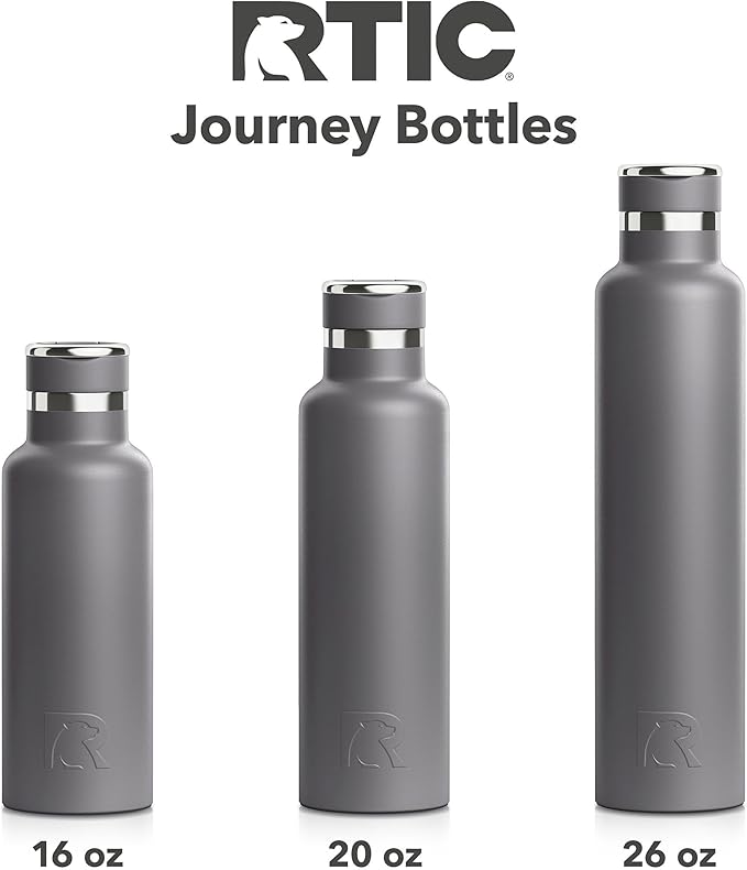 RTIC 26oz Journey Bottle for Water, Metal Stainless Steel Vacuum Insulated, BPA Free, Reusable, Hot and Cold Drinks, Travel, Sports, Camping, Graphite