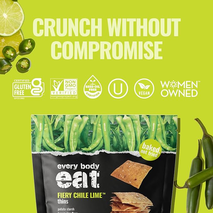 Every Body Eat Snack Thins, Allergen Friendly, Vegan, Gluten Free and Dairy Free (6 Count, Fiery Chile Lime)