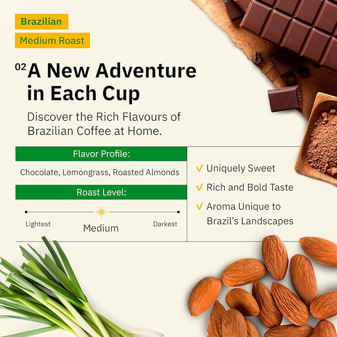Kochere Brazilian Specialty Whole Bean Coffee – 1LB Medium Roast – Freshly Roasted to Order – Single Origin, Farm Direct, Smooth Cocoa Notes – Whole Bean