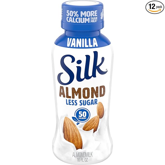 Silk Shelf-Stable Almondmilk, Less Sugar Vanilla, Dairy-Free, Vegan, Non-GMO Project Verified,10 Ounce (Pack of 12)