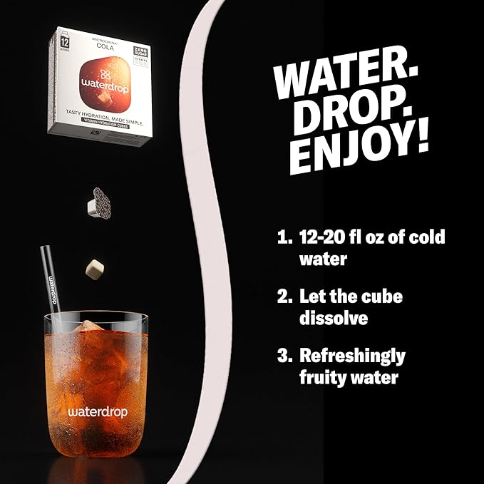 Waterdrop Hydration Cubes With Vitamin C, B Vitamins & Electrolytes, Cola Flavor Electrolyte Variety Pack, Flavored Water Enhancer Cubes for Still & Sparkling Water, Low Calorie, Sugar Free, 36 Count