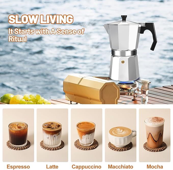 9 Cup Aluminum Espresso Stovetop Moka Pot Express Coffee Maker Percolator Italian Classic Mocha Coffee Machine for Italian and Cuban Cafe Brewing for Home & Camping 450ml 15oz