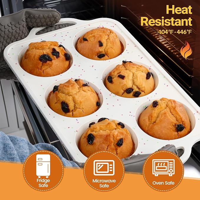 FUNBAKY Jumbo Muffin Pan Silicone with Metal Frame, 3.5 Inch Large Silicone Muffin Pan 1 Pack Confetti