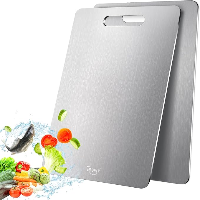 2 Pack Titanium Cutting Board - 100% Pure Titanium Cutting Boards For Kitchen,Easy to clean, Double-sided food-grade Cutting Board For Cutting Meats, Fruits And Vegetables(13 * 9)