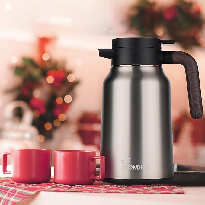 Vondior Coffee Carafe 65oz - 36 Hours Thermal Coffee Thermos- Insulated 304 Stainless Steel Hot Beverage Dispenser - Coffee Carafes For Keeping Hot/Cold Coffee, Tea, Water, Drink Dispenser for Parties