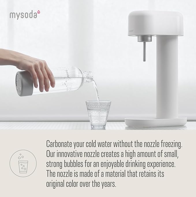 Mysoda Ruby 2 Sparkling Water Maker - Soda Streaming Machine Silent Carbonated Water Machine Robust Long-Lasting Aluminium Soda Maker 1L Water Bottle Without CO2 Cylinder - Colour White Soda Machine